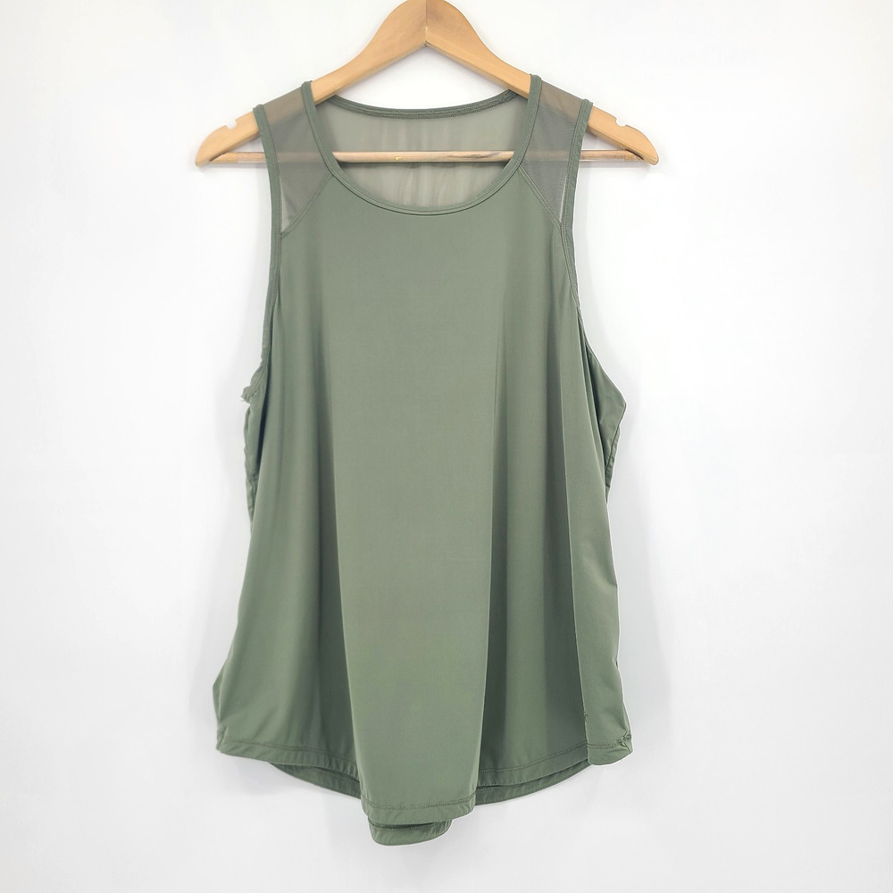 Offline by Aerie Sweat Sesh Tank Top Sheer Mesh Panel Olive Lightweight Size L